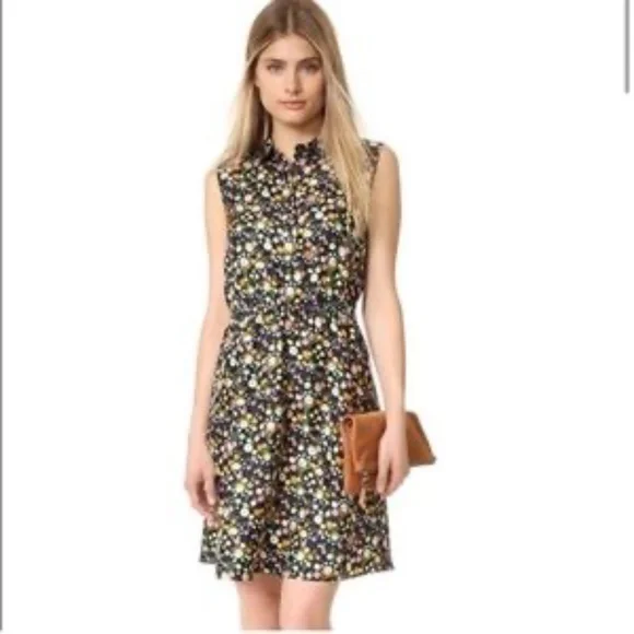 Tory Burch Ryder Black Floral Print Silk Sleeveless Shirtdress Elastic Waist Sz8 - Picture 1 of 8